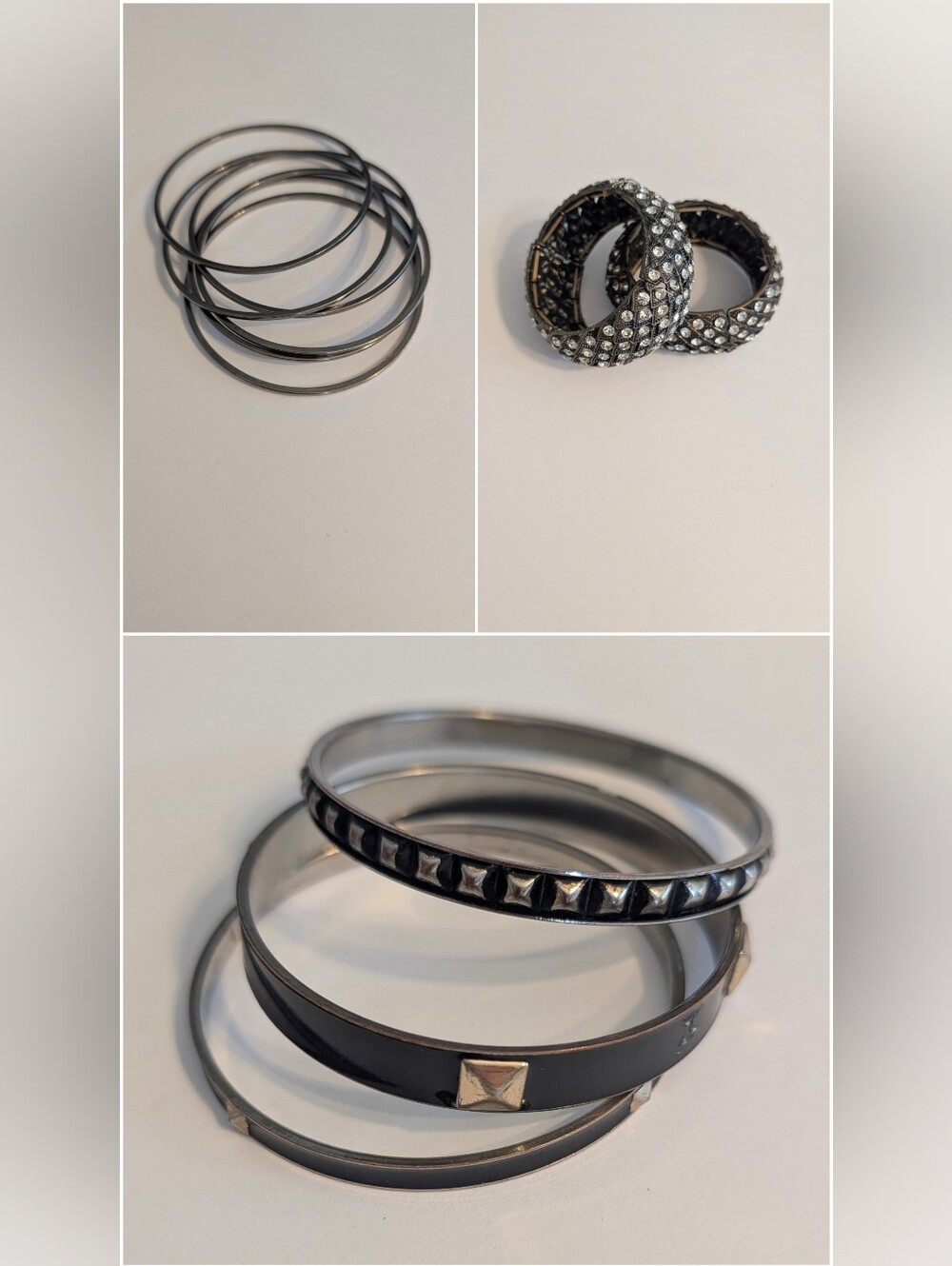 Y2K 11-Piece Gunmetal Studded & Rhinestone Bangle Stack Indie Sleaze Mall Goth